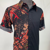 Half & Half Red Splatter Button Up Short Sleeve Top