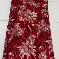 Dark Red Lace W/ Silver Flower Detailed Designs