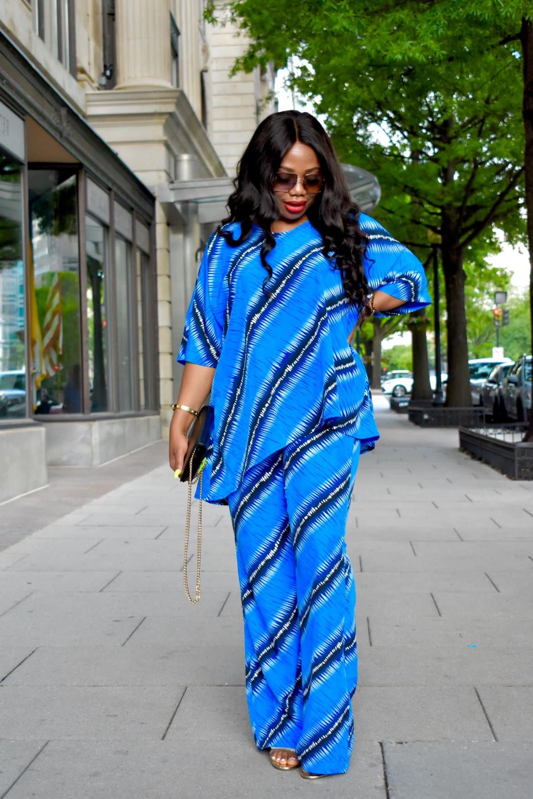 Blue Hand Dyed Striped 2-Piece Set