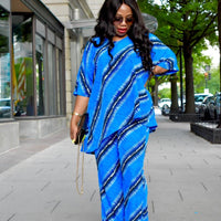 Blue Hand Dyed Striped 2-Piece Set