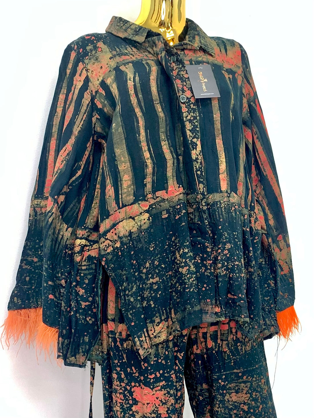 Black & Orange Feathered 2-Piece Batik Set