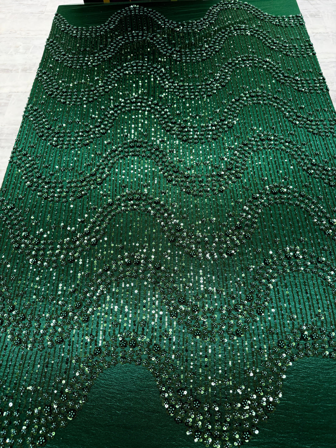 Emerald Green Beaded Lace | 5yards