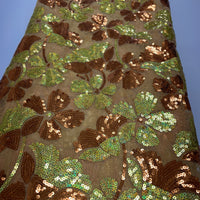 Copper Lace W/ Gold & Auburn Brown Flowers & Orange Trim | 5 Yards