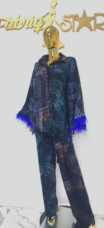 Blue Feathered Dark Navy Blue 2-Piece Batik Set