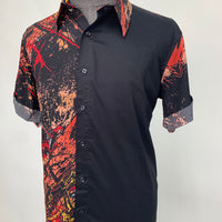 Half & Half Red Splatter Button Up Short Sleeve Top