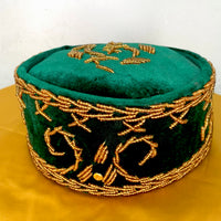 Dark Green & Gold Embroidered African Mens Hat Cap