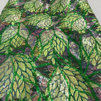 Dark Green Fabric W/ Light Green Leaf Designs & Light Green Trim| 5 Yards