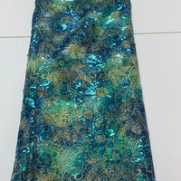 Emerald Blue Sequined Lace w/ Gold Embroidered Details