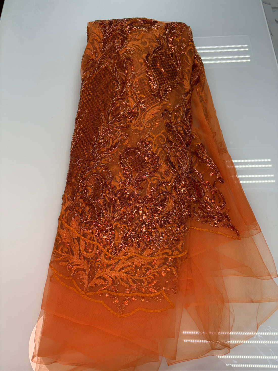 Bright Orange Sequin Lace | 5 yards