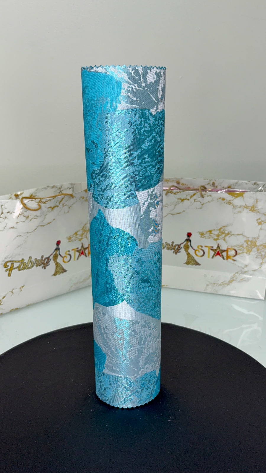 Bright Blue & Silver Leaf Design| Sego Gele