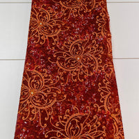 Auburn Red Lace W/ Orange Trim & Floral Designs