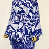 White & Blue Stripped Print 2-Piece Batik Set W/ Open Back