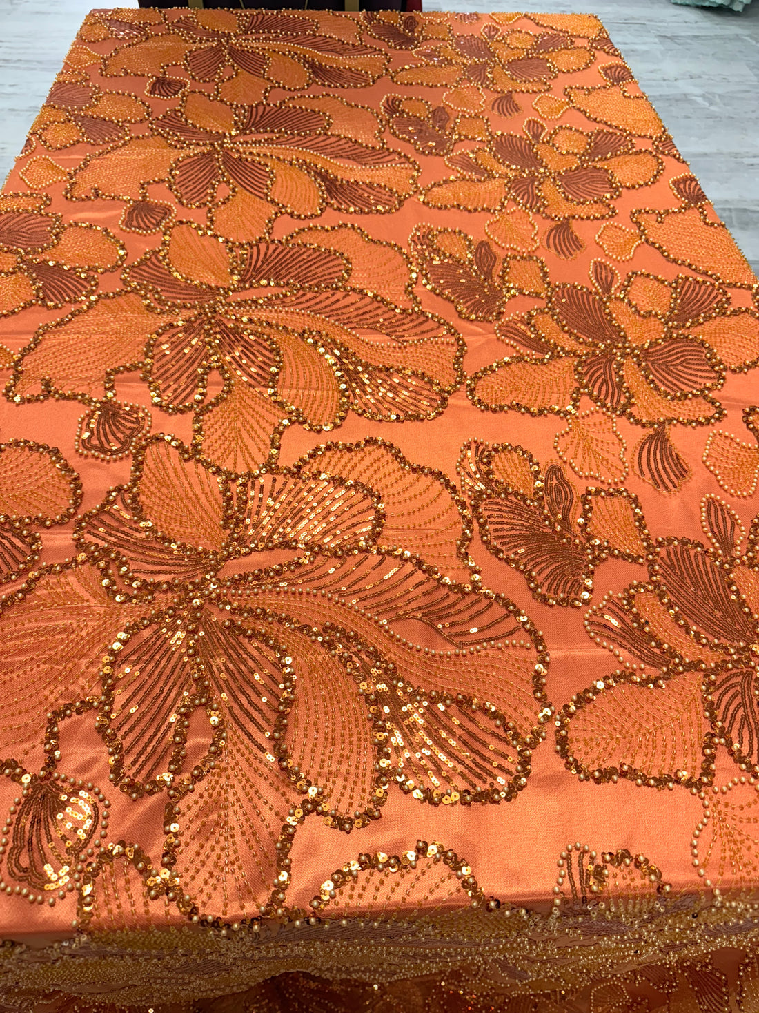 Burnt Orange Beaded Lace | 5yards