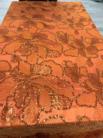 Burnt Orange Beaded Lace | 5yards