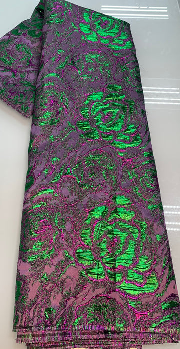 Purple  Brocade W/ Lime Green Flowers| 5 Yards