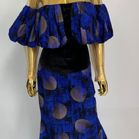 Royal Blue Puffed Top Batik Dress W/ Collared Neckline