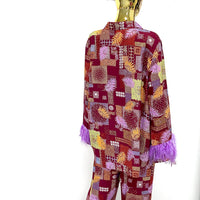 Purple Feathered Abstract Silk Set