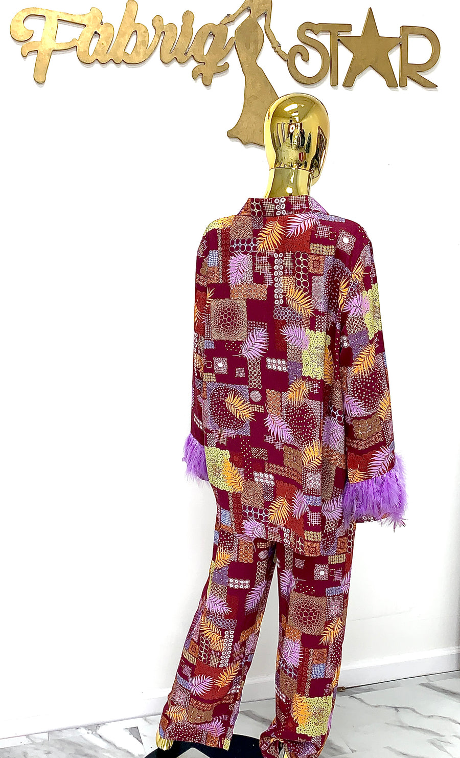 Purple Feathered Abstract Silk Set