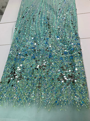 Teal Blue Sequin Lace | 5 yards