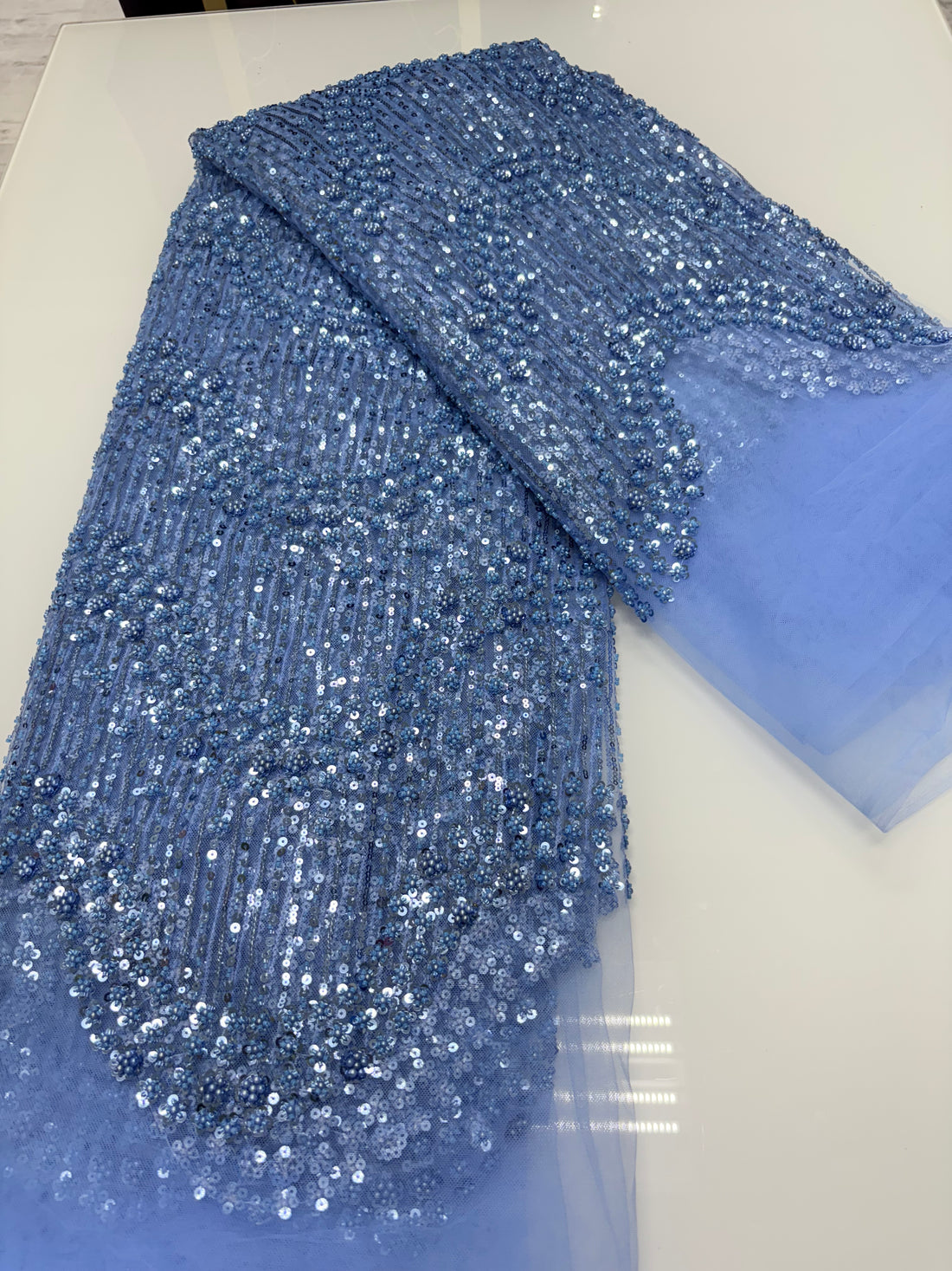 Sky Blue Beaded Lace | 5yards