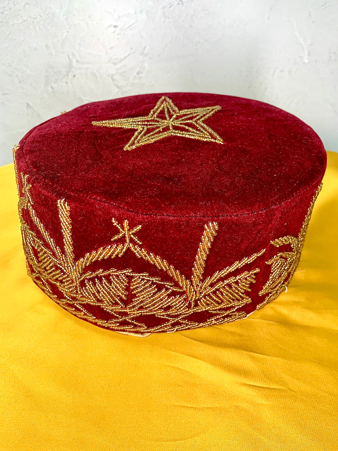 Burgundy& Gold Beaded Embroided Velvet African Mens Cap