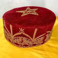 Burgundy& Gold Beaded Embroided Velvet African Mens Cap