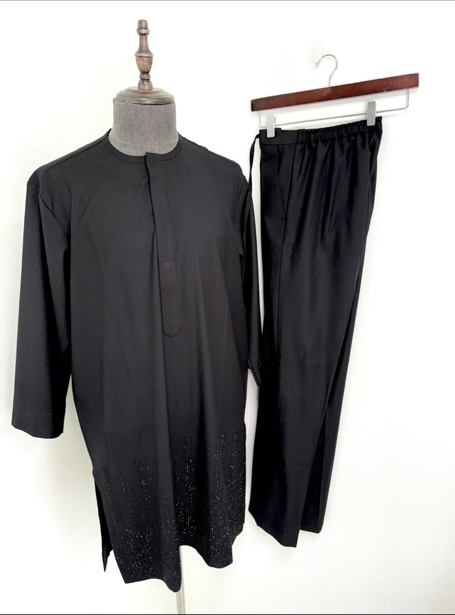 Black Shimmer Agbada Set