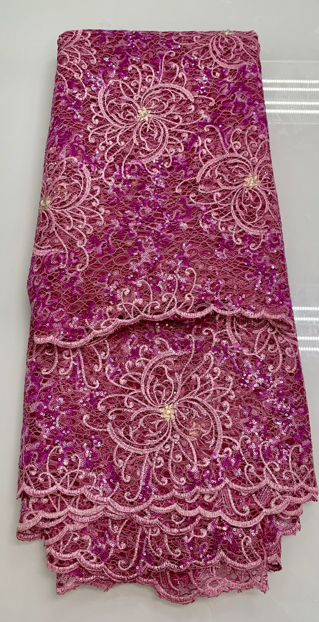 Grape Purple Lace Fabric W/ Pink Purple & Gold Details And Gold Trim|5 Yards