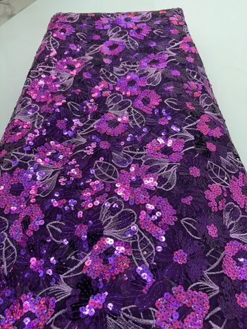 Violet Floral Sequin Lace | 5 yards