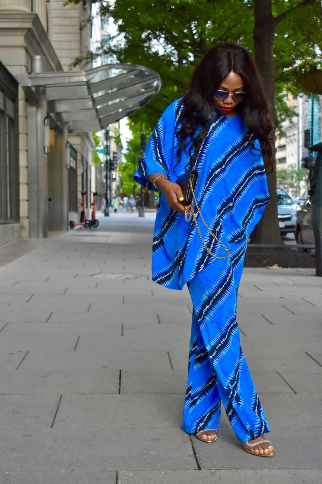 Blue Hand Dyed Striped 2-Piece Set