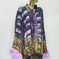 Purple Feathered Orange & Purple Ombré 2-Piece Batik Set