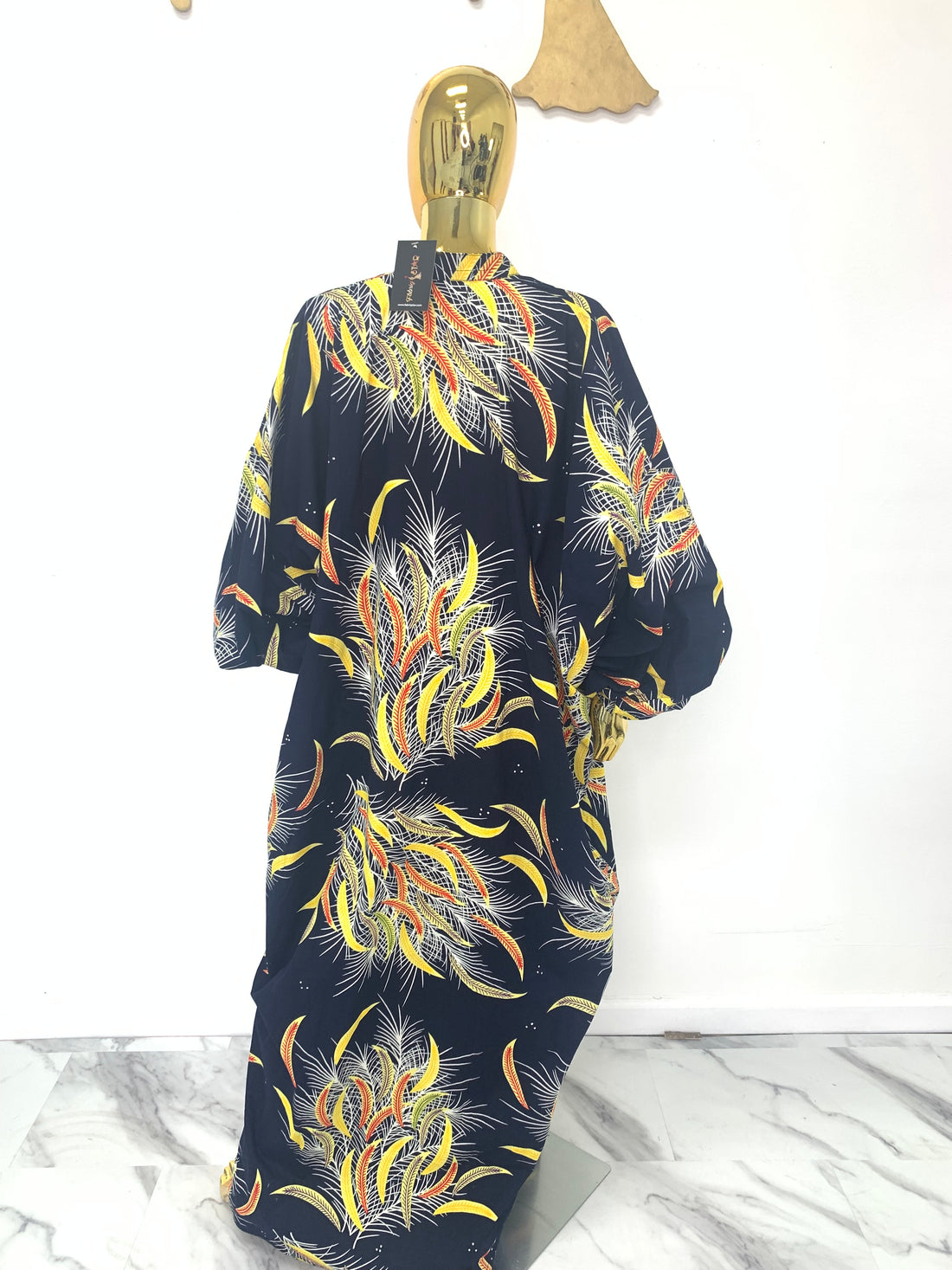 Feather Printed V Neck Maxi Dress