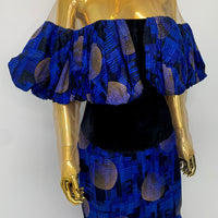 Royal Blue Puffed Top Batik Dress W/ Collared Neckline