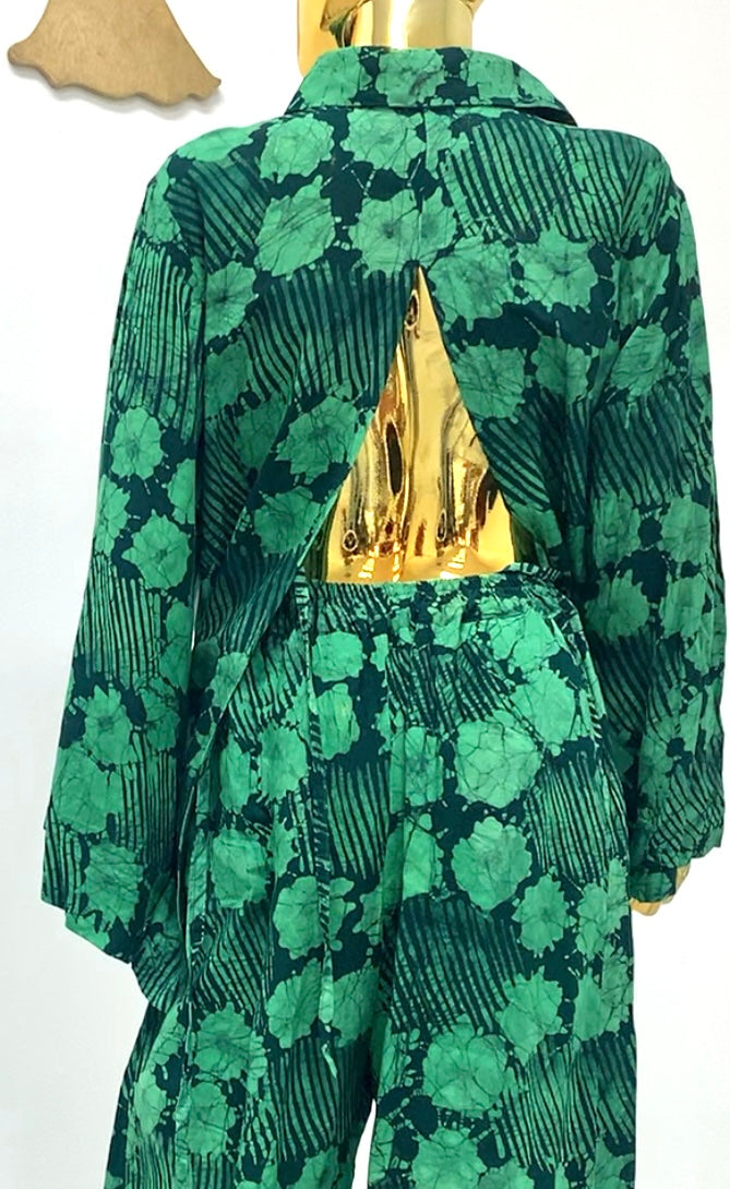 Emerald Light Green Batik 2-Piece Set W/ Open Back