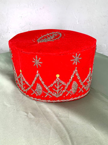 Red & Silver Beaded African Mens Cap