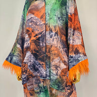 Orange Feathered Multicolored 2-Piece Batik Set