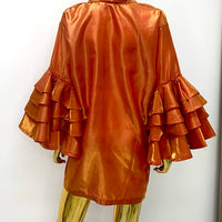 Orange Button Up Ruffled Sleeved Top