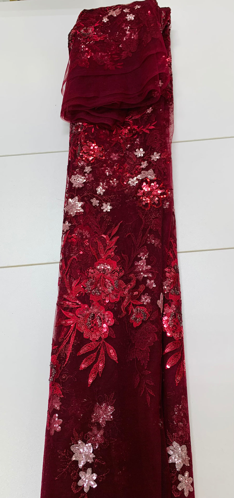 Burgundy Floral Lace w/ Silver Flower details