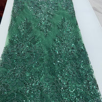 EMERALD GREEN BEADED LACE ~ 5 YARDS