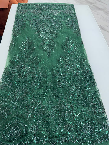 EMERALD GREEN BEADED LACE ~ 5 YARDS