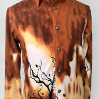 Brown Long Sleeve Button Up Shirt W/ Black Tree Graphics