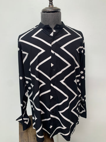 Black & White Zigzag Print Long Sleeve Shirt