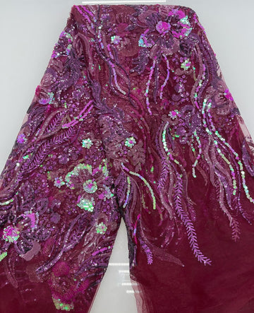 5yards Sequin Net Lace | Magenta Lace | Asoebi