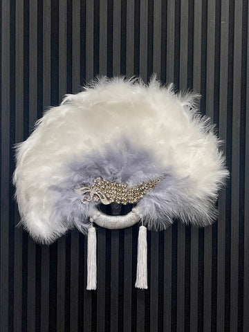 White Feathered Fan with Silver Inlays