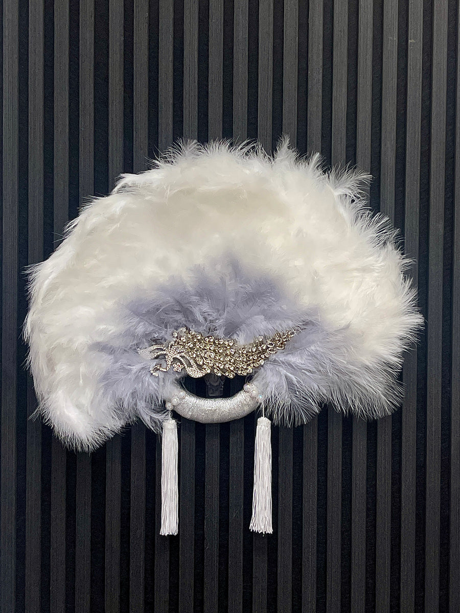 White Feathered Fan with Silver Inlays