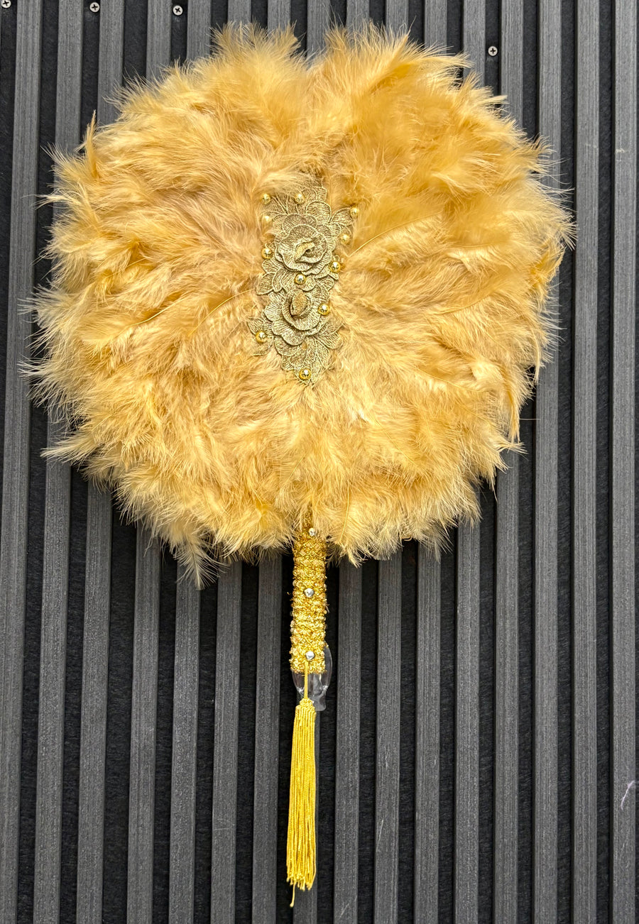 Gold feathered fan with golden inlays