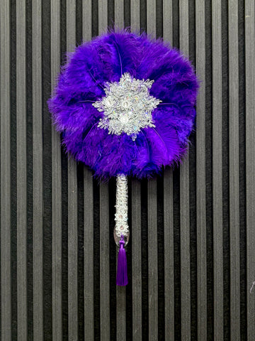 Purple feathered handfan with Silver inlays