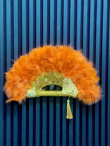 Burnt Orange Handfan with Gold Inlays