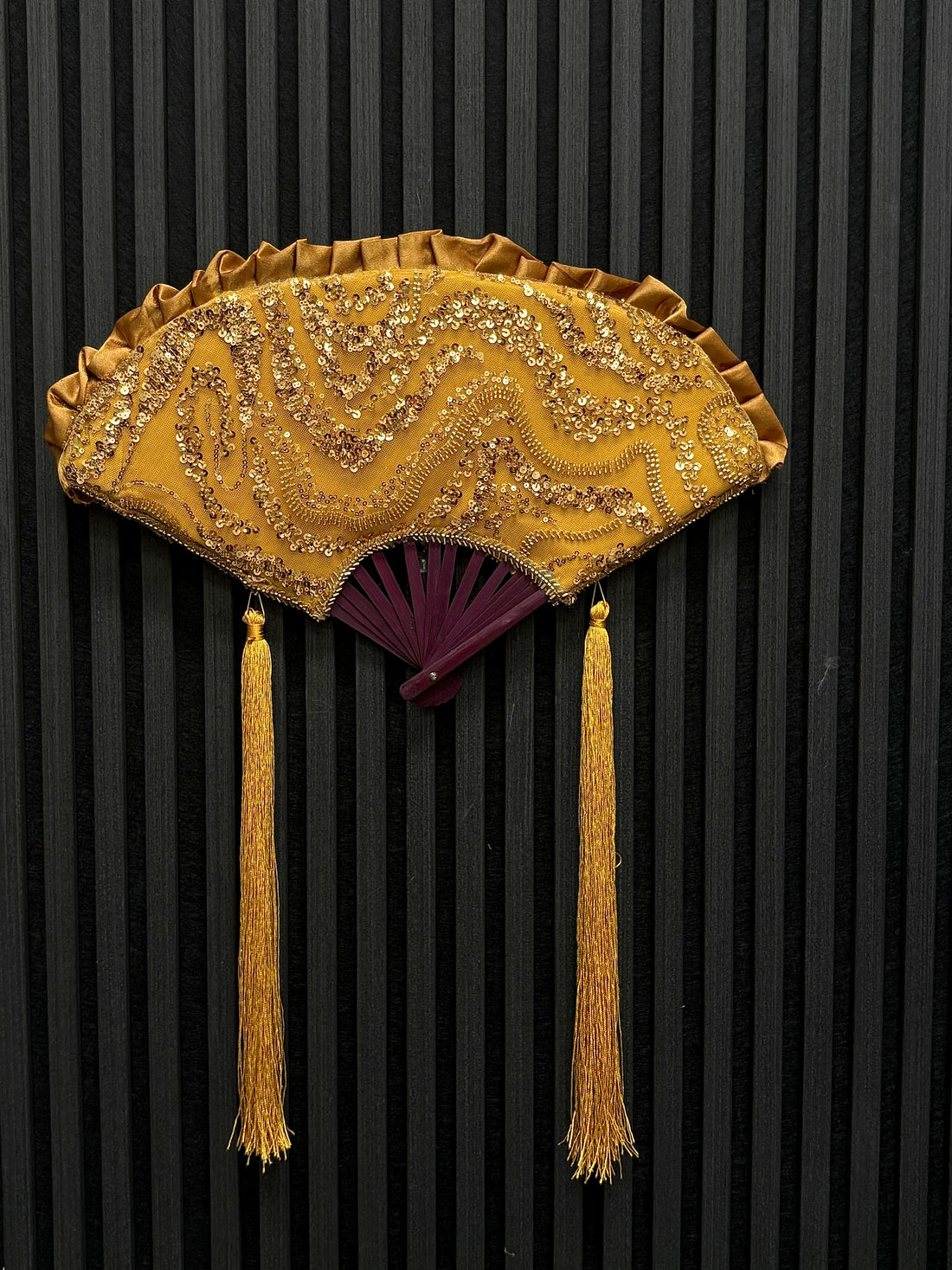 Mustard Handfan with gold inlays