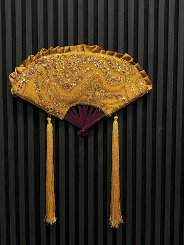 Mustard Handfan with gold inlays